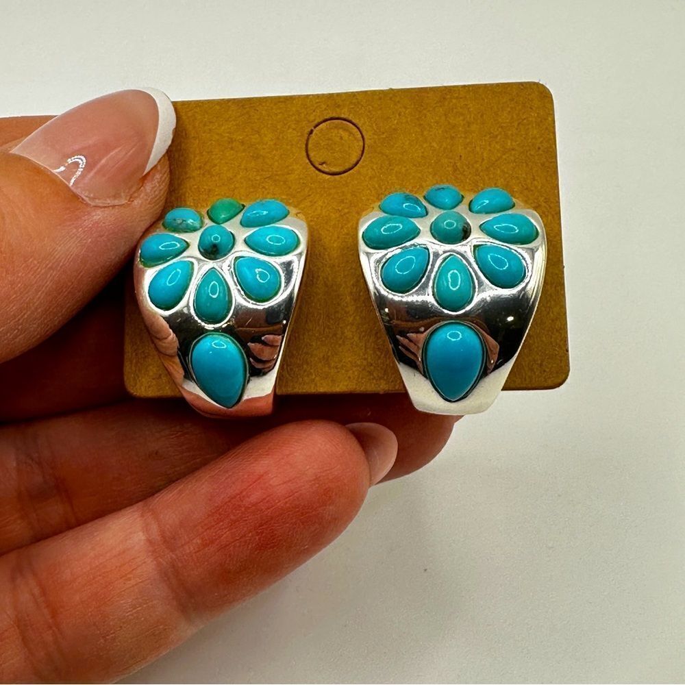 Beautiful sterling silver, sleeping‎ beauty turquoise, omega backed earrings!